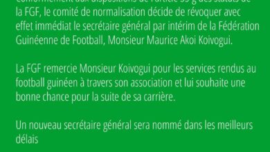 La Fédération Guinéenne de Football dit merci à Monsieur Maurice Akoi Koivogui qui quitte ses fonctions.
